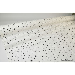 Tissu Coton oeko tex imprimé étoiles noir fond blanc
