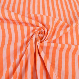 Tissu seersucker à rayures Tom - Rose et Tangerine