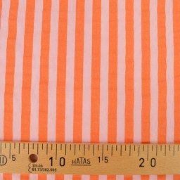 Tissu seersucker à rayures Tom - Rose et Tangerine