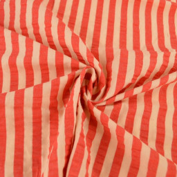 Tissu seersucker à rayures Tom - Abricot et Cerise