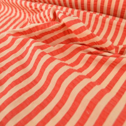 Tissu seersucker à rayures Tom - Abricot et Cerise