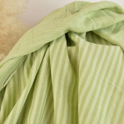 Tissu Double gaze réversible à rayures Vert clair et Amande - oeko tex