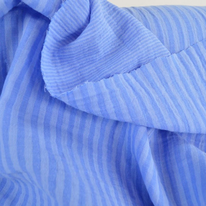 Tissu Double gaze réversible à rayures Bleu et ciel - OEKO TEX