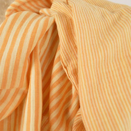 Tissu Double gaze réversible à rayures Lemon et mangue - oeko tex