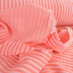 Tissu Double gaze réversible à rayures Rose et cerise - OEKO TEX