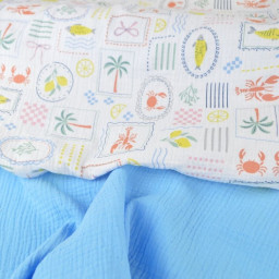 Tissu Double gaze coton Cagliari fond blanc - OEKO TEX