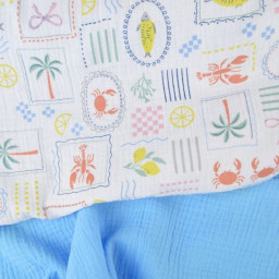 Tissu Double gaze coton Cagliari fond blanc - OEKO TEX