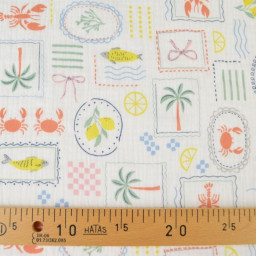 Tissu Double gaze coton Cagliari fond blanc - OEKO TEX