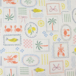 Tissu Double gaze coton Cagliari fond blanc - OEKO TEX
