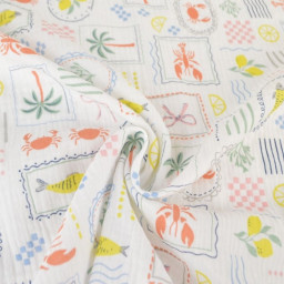 Tissu Double gaze coton Cagliari fond blanc - OEKO TEX