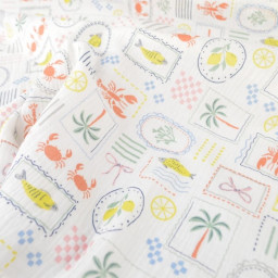 Tissu Double gaze coton Cagliari fond blanc - OEKO TEX