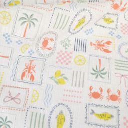 Tissu Double gaze coton Cagliari fond blanc - OEKO TEX