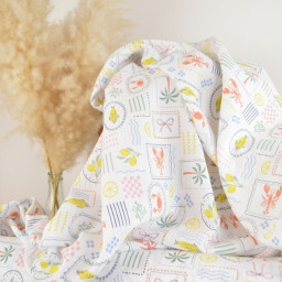 Tissu Double gaze coton Cagliari fond blanc - OEKO TEX