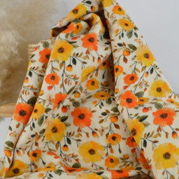 Tissu double gaze de coton Ezia fleurs orange et jaune