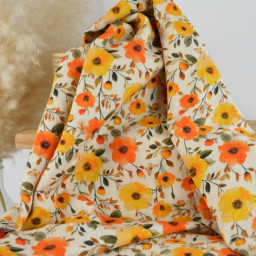 Tissu double gaze de coton Ezia fleurs orange et jaune