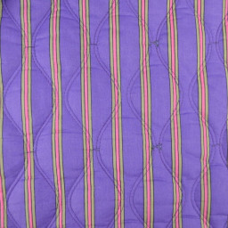 Voile de coton matelassée motif fleurs et rayures vert et violet