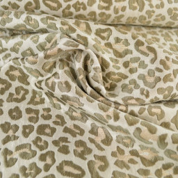 Tissu jacquard Habillement Leopard Lurex beige et vert olive
