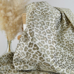 Tissu jacquard Habillement Leopard Lurex beige et vert olive