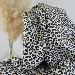 Tissu jacquard Habillement Leopard Lurex beige et Noir
