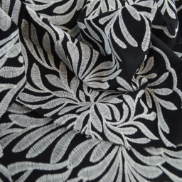 Tissu viscose lin brodé & festonné - Noir