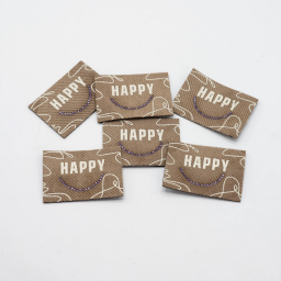Étiquette tissée beige - Happy - strass doré