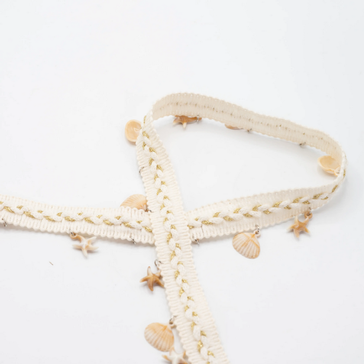 Galon décoratif à coquillages et étoiles de mer – Style bohème écru