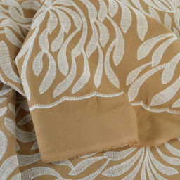 Tissu viscose lin brodé & festonné - Beige