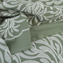 Tissu viscose lin brodé & festonné - Vert