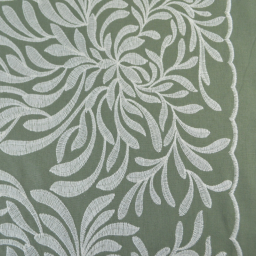 Tissu viscose lin brodé & festonné - Vert