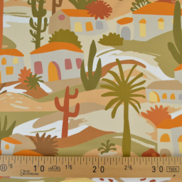 Popeline de viscose motif méditerranéen – terracotta, ocre et vert
