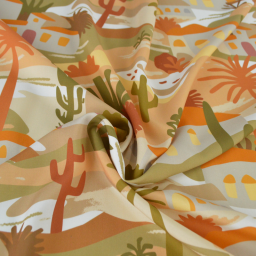 Popeline de viscose motif méditerranéen – terracotta, ocre et vert