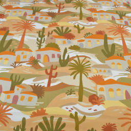Popeline de viscose motif méditerranéen – terracotta, ocre et vert