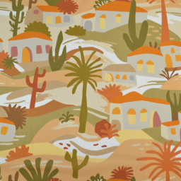Popeline de viscose motif méditerranéen – terracotta, ocre et vert