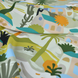 Popeline de viscose motif méditerranéen – Petrole et vert