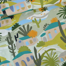 Popeline de viscose motif méditerranéen – Petrole et vert