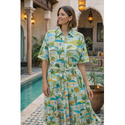 Popeline de viscose motif méditerranéen – Petrole et vert