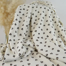 Tissu jersey côtelé motif léopard fond sable