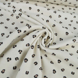 Tissu jersey côtelé motif léopard fond sable