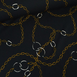 Tissu Jersey milano motif chaines dorés fond noir