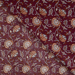 Tissu indien en voile de coton Ishvarin – Motif floral fond Cognac