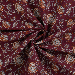 Tissu indien en voile de coton Ishvarin – Motif floral fond Cognac
