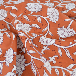 Tissu indien en voile de coton Raghil – Motif floral fond Camel