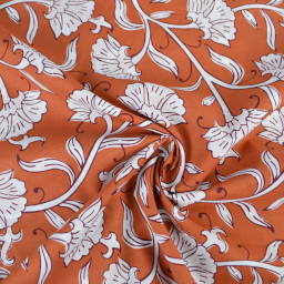 Tissu indien en voile de coton Raghil – Motif floral fond Camel