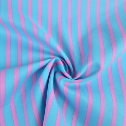 Tissu voile de coton Rudayan à rayures rose fond turquoise