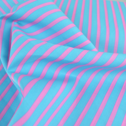 Tissu voile de coton Rudayan à rayures rose fond turquoise