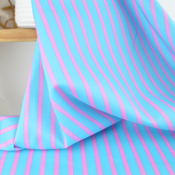 Tissu voile de coton Rudayan à rayures rose fond turquoise