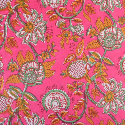 Tissu Indien Block Print Aniray fond rose - kalamkari