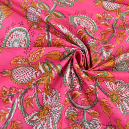 Tissu Indien Block Print Aniray fond rose - kalamkari