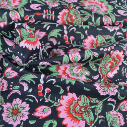 Tissu Indien Block Print Sahen fond Noir - kalamkari