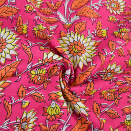 Tissu Indien Block Print Ilanth fond fuchsia - kalamkari